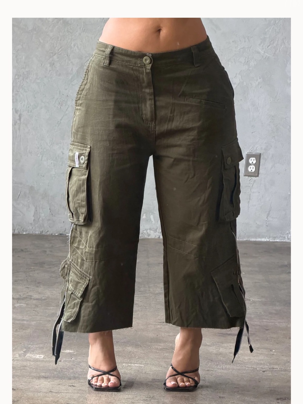 Olive Green Cargo Crop Shorts - Women's Utility Style